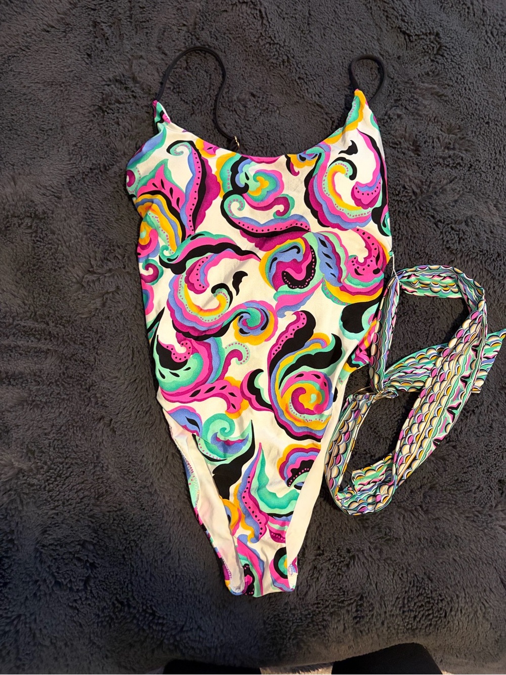 Women's Multicolor Swirl One-Piece Swim Suit - Bright Pink & Teal